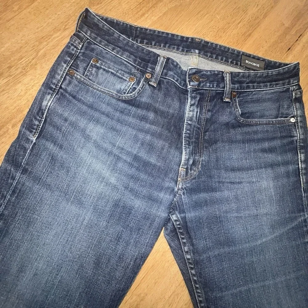 Bonobos Denim Men's Straight Leg Jeans - Size 34x36 Distressed Dark Wash
